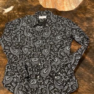 Black with white paisley panhandle slim western shirt